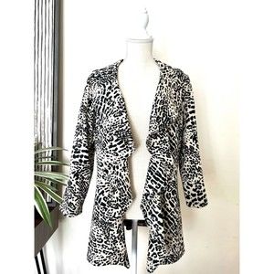 Calvin Klein Animal Print Sweater Blazer Waterfall front No closure 3/4 Sleeves